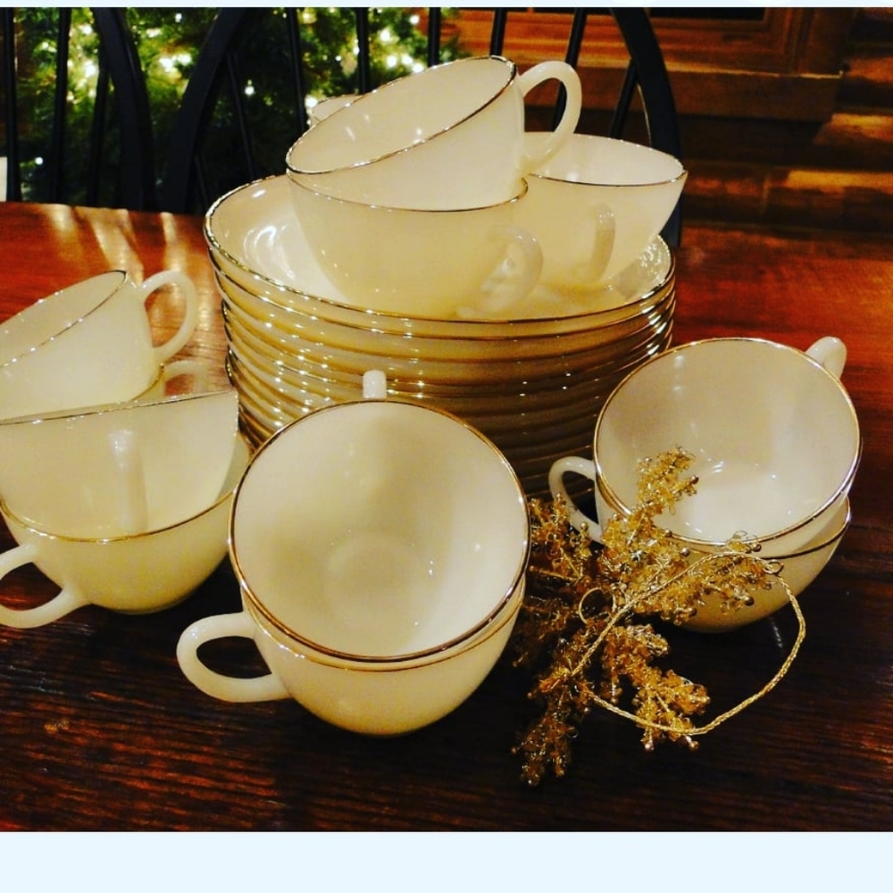 Fire King  Glass Milk Snack Plate Set.